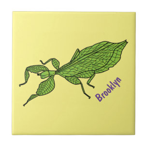 Carreau Illustration de dessin d'insecte des feuilles vert