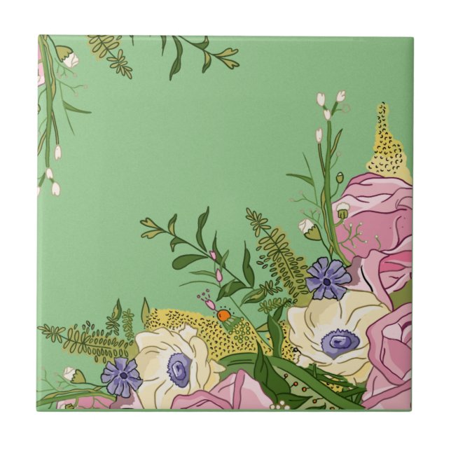 Carreau Illustration de Doodle rose floral sur (Devant)