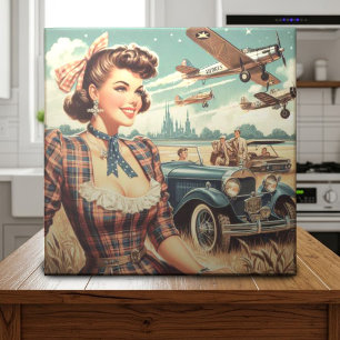 Carreau Illustration de fille Vintage