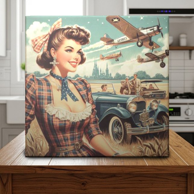 Carreau Illustration de fille Vintage (Créateur téléchargé)