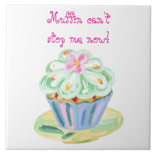 Carreau Illustration de gâteau cupcake rose et vert ludiqu