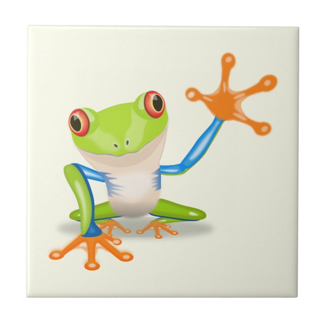 Carreau Illustration de grenouille à yeux rouges agitant (Devant)