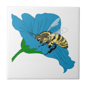 Carreau Illustration de la fleur bleue des abeilles