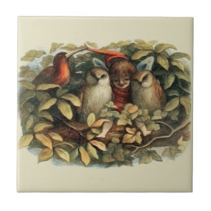 Carreau Illustration de la nature des hiboux et des fées d
