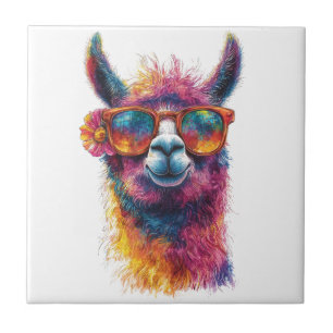 Carreau Illustration de la tête de lama - Colorée, unique