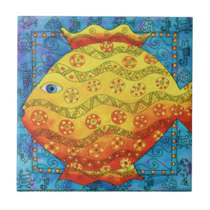 Carreau Illustration de l'aquarelle de poisson à motifs