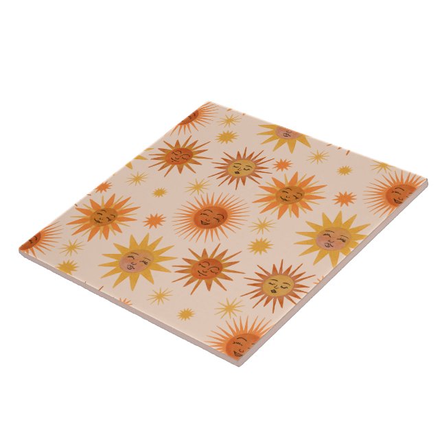Carreau Illustration de l'aquarelle orange Sun Face (Côté)