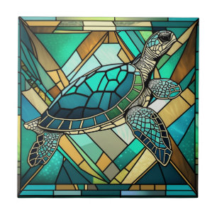 Carreau Illustration de tortue marine en verre