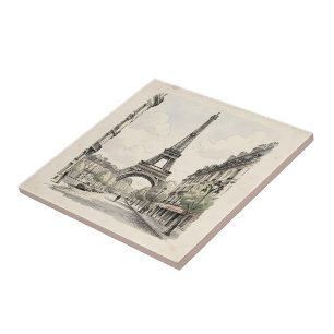 Carreau Illustration de voyage antique vintage de Paris