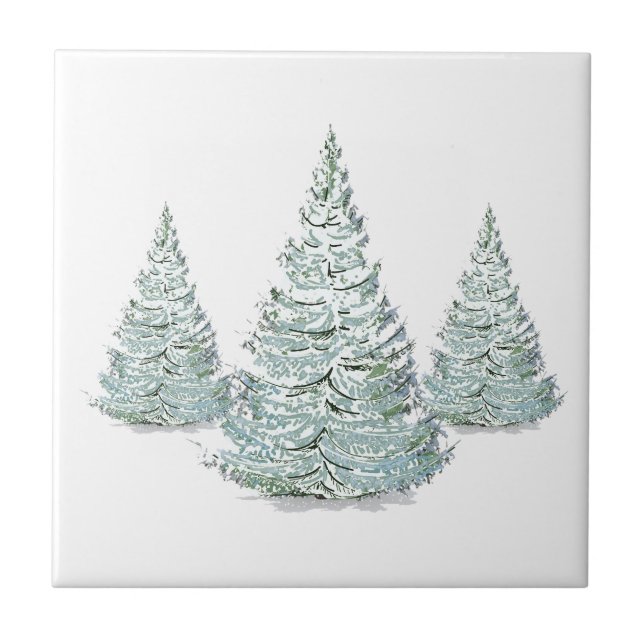 Carreau Illustration des épinettes couvertes de neige (Devant)