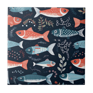Carreau Illustration des poissons sur les mousses de marin