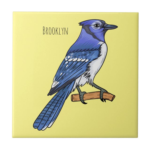 Carreau Illustration d'oiseau de jay bleu (Devant)