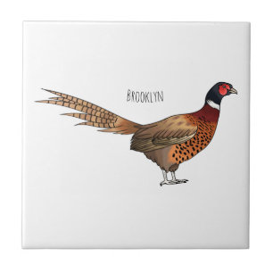 Carreau Illustration d'oiseau faisan à cou circulaire