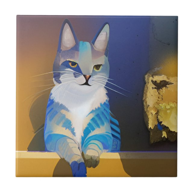 Carreau Illustration du soleil doré du chat bleu (Devant)