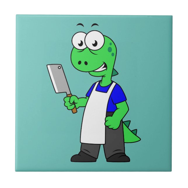 Carreau Illustration D'Un Boucher Rex Tyrannosaurus. (Devant)