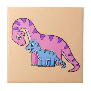 Carreau Illustration D'Un Brachiosaurus Mère Et Enfant.