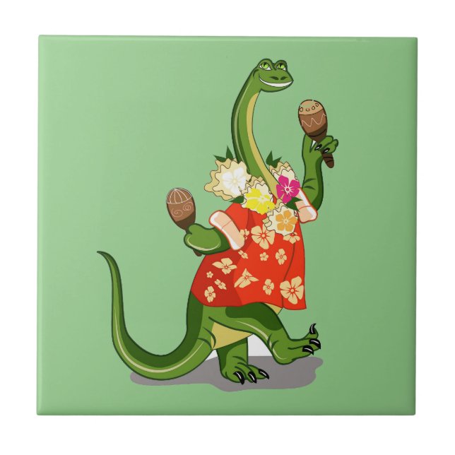 Carreau Illustration D'Un Brontosaurus Jouant À Maracas. (Devant)