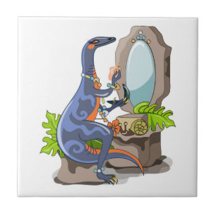 Carreau Illustration D'Un Iguanodon Mettant Sur Le Maquill