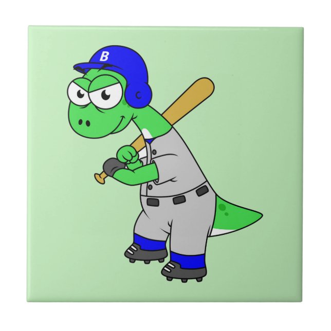 Carreau Illustration D'Un Joueur De Baseball Brontosaurus. (Devant)