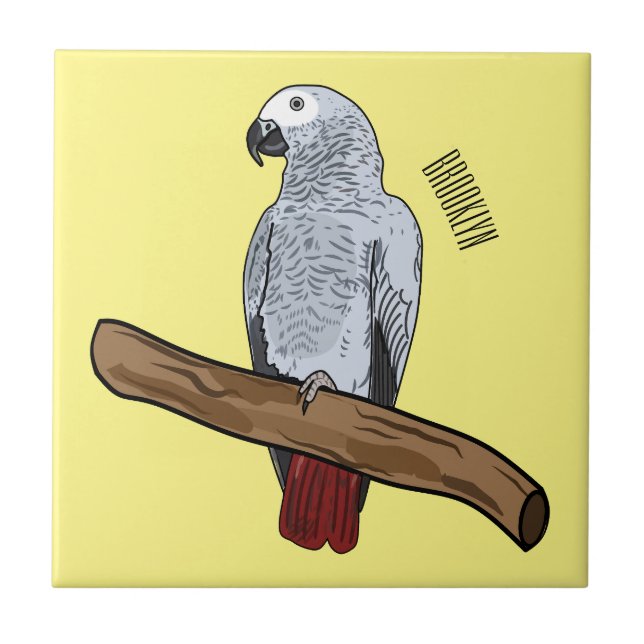 Carreau Illustration d'un perroquet gris en Afrique (Devant)
