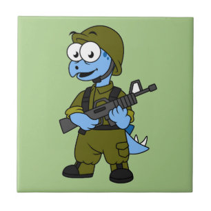 Carreau Illustration D'Un Soldat De Stegosaurus.