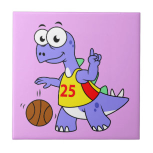 Carreau Illustration D'Un Stegosaurus Jouant Au Basket.