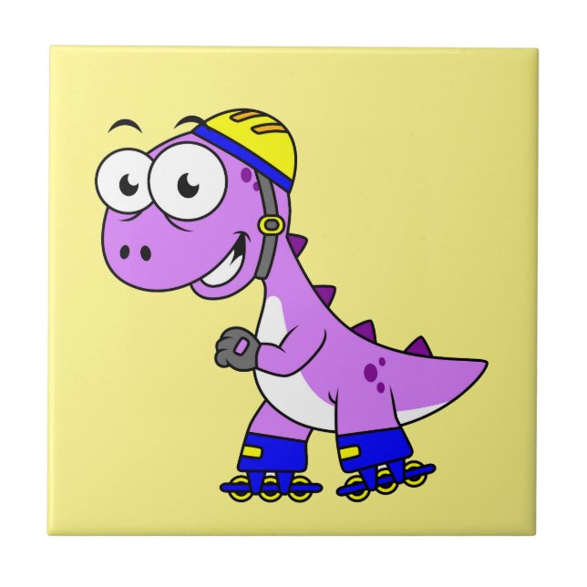 Carreau Illustration D'Un Tyrannosaurus Rex De Patinage. (Devant)