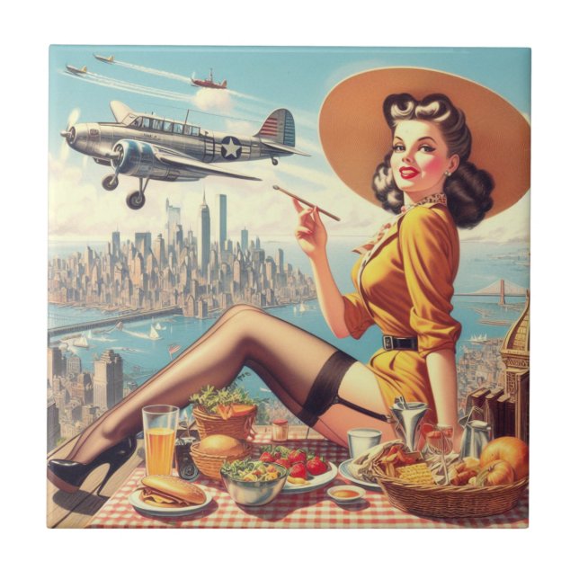 Carreau Illustration d'une prise d'avion rétro (Devant)