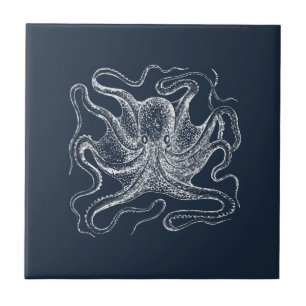Carreau Illustration élégante de la pieuvre bleue de la