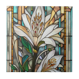 Carreau Illustration Lily blanche en verre tendu