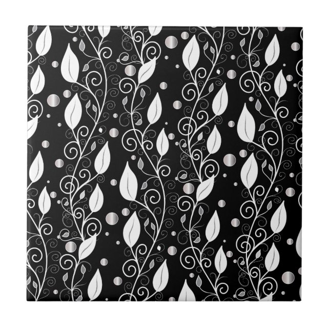 Carreau Illustration moderne abstraite d'encre noire et bl (Devant)