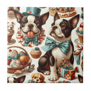Carreau Illustration Retro Cute Boston Terrier