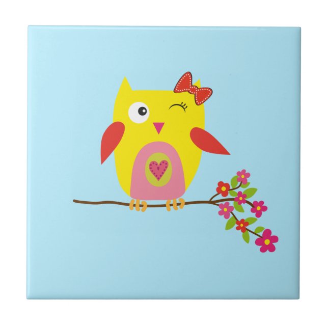 Carreau Illustration rose Jaune Chouette (Devant)