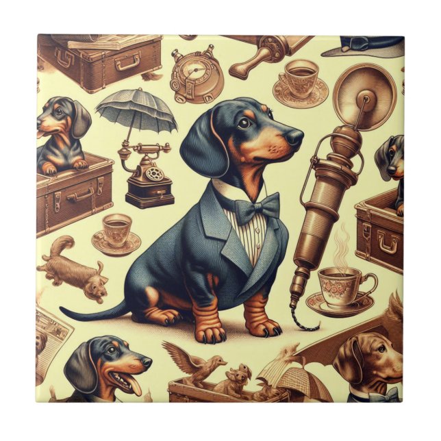 Carreau Illustration vintage Dachshund (Devant)