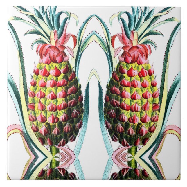 Carreau Illustration Vintage d'ananas en céramique (Devant)