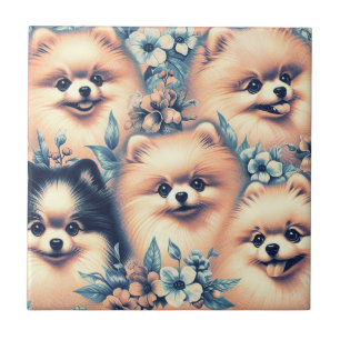Carreau Illustration vintage de Chien de Poméranie