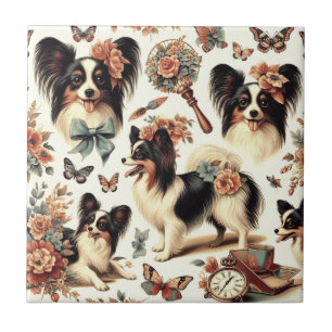 Carreau Illustration Vintage de chien Papillon