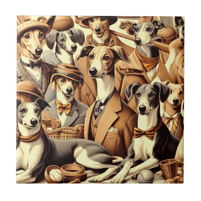 Carreau Illustration vintage de Greyhound (Devant)