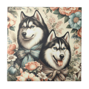 Carreau Illustration vintage de Husky en Sibérie