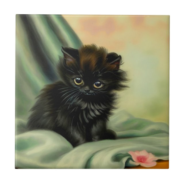 Carreau Illustration vintage de Kitten noir (Devant)