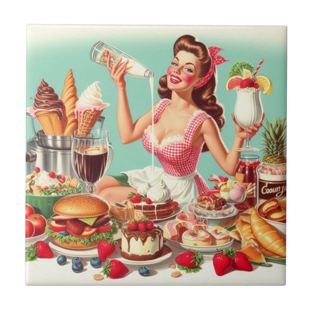 Carreau Illustration vintage de l'alimentation (Devant)