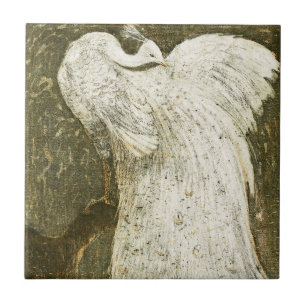 Carreau Illustration vintage de paon blanc magnifique