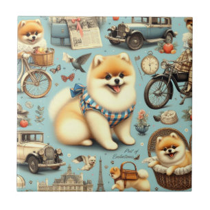 Carreau Illustration vintage Poméranie sans fil