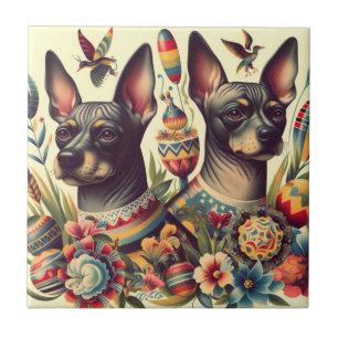 Carreau Illustration vintage Xoloitzcuintle