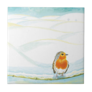 Carreau Illustration White Winter Landscape Avec Robin