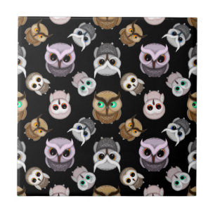 Carreau Illustrations de chouette mignonne sur fond noir