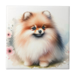 Carreau Image d'aquarelle mignonne Pomeranian