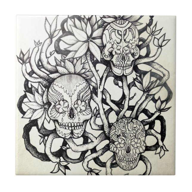 Carreau image de racine d'arbre d'art de dessin de crâne (Devant)