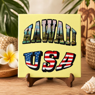 Carreau Image d'Hawaii et Texte du Drapeau des États-Unis