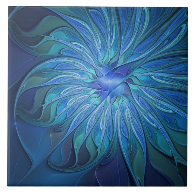 Carreau Imaginaire Fleur Bleue Motif, Art Fractal Abstrait (Devant)